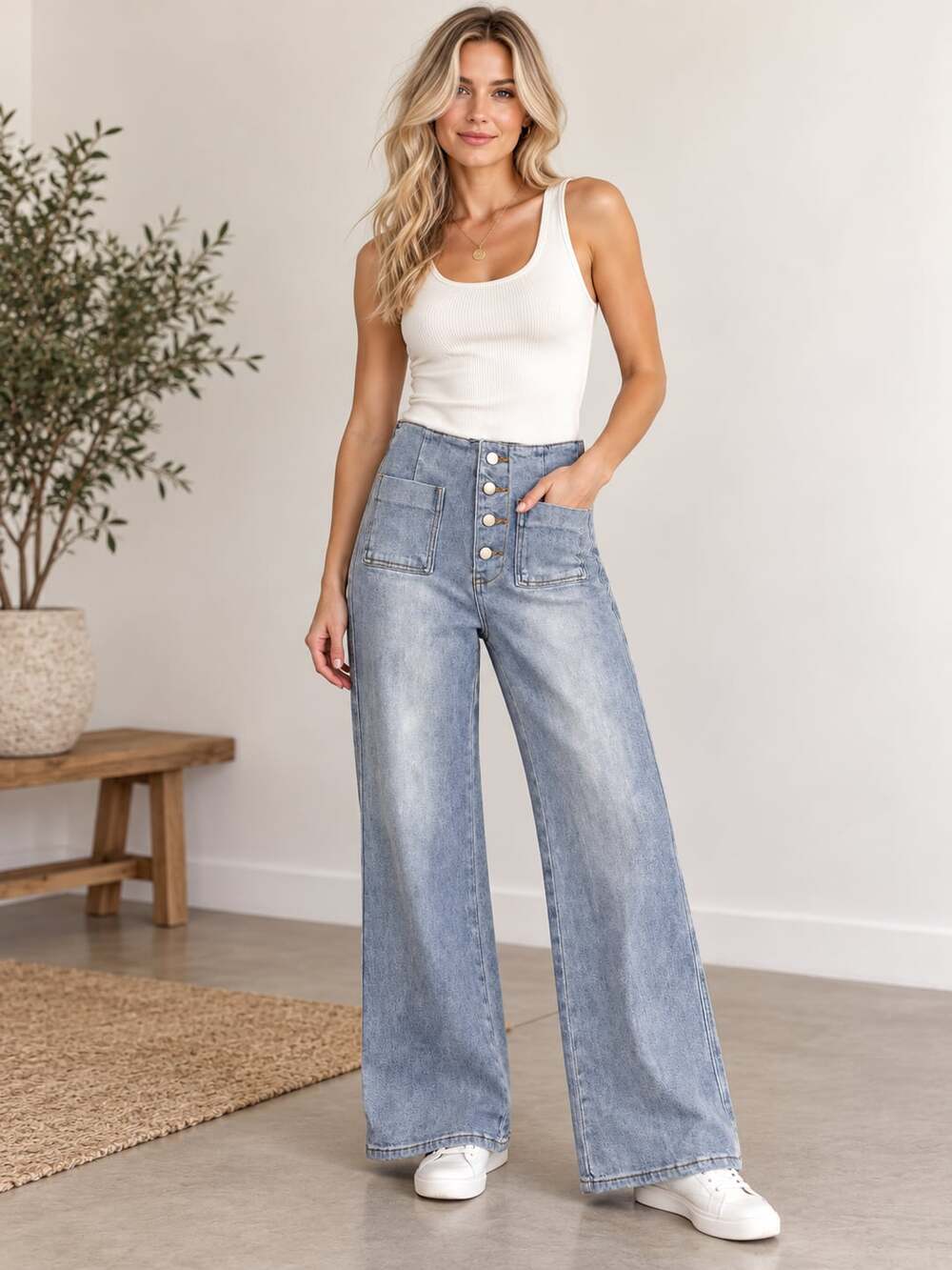 Love By Design Light Wash High Rise Button-Fly Wide Leg Jeans Style P701 Size S